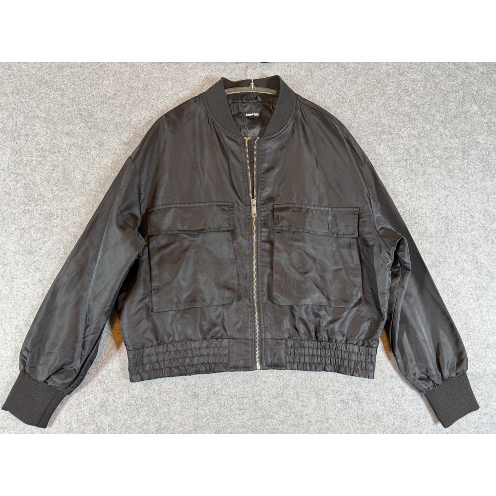 Angel Cult Bomber Jacket Womens Size M Black Excellent Utility Zip Up Lined
